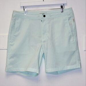 Onia Calder 7.5" Lined Swim Shorts In Mint and White Stripe ‎ Size 34
